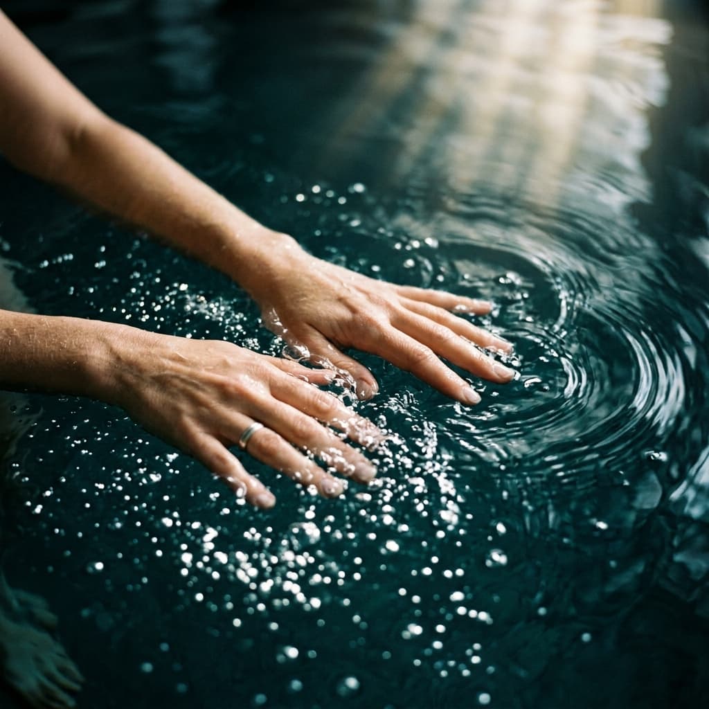 Mains de thérapeute dans l'eau